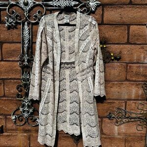 Vocal Beige All Over Lace Studded Boho Duster Cardigan Jacket Women's XL
